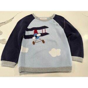 Zubels Kids Sweater Blue Airplane Clouds Cotton 4T